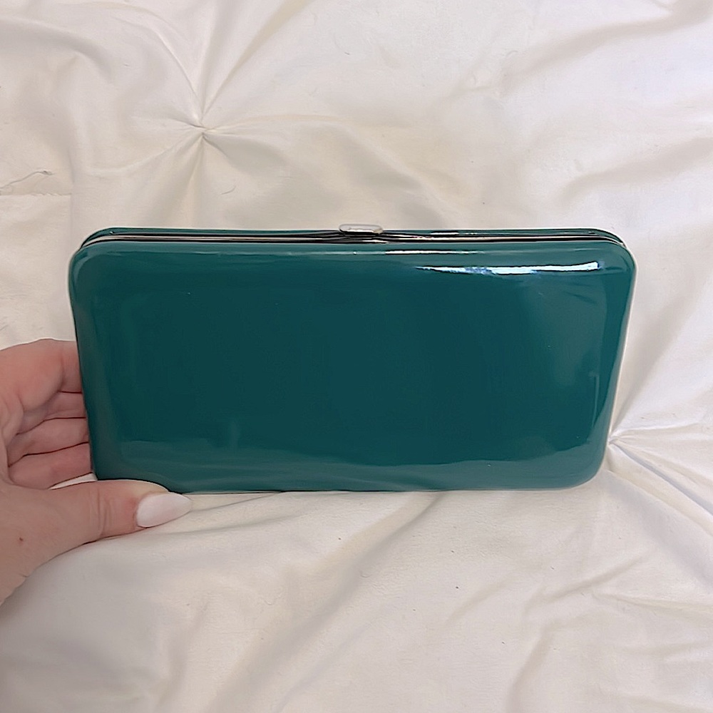 Buckle Down Hinge Wallet Clutch in Aqua Blue-Green Turquoise